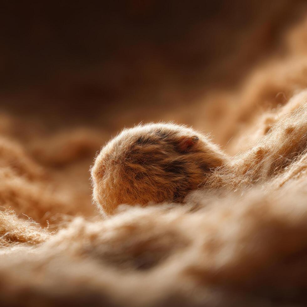 Extreme close up of tiny dirt on sleek dwarf hamster coat photo