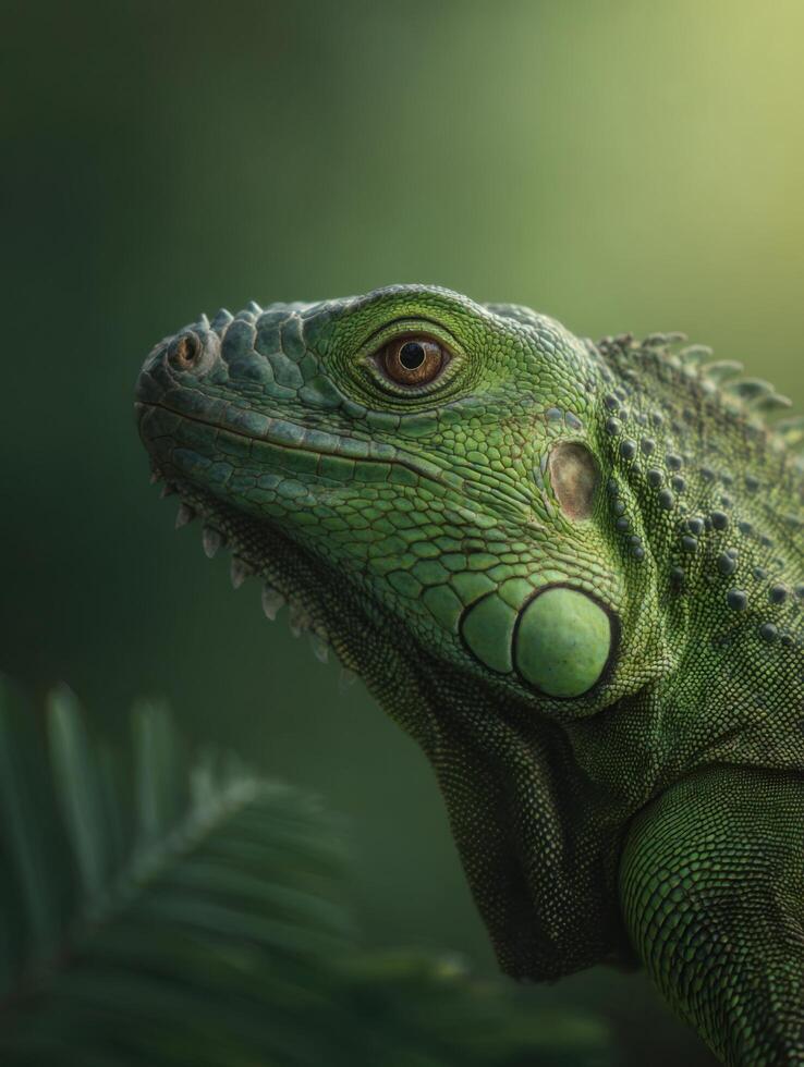 Green Iguana With A Serene Expression Gazing From Tree photo