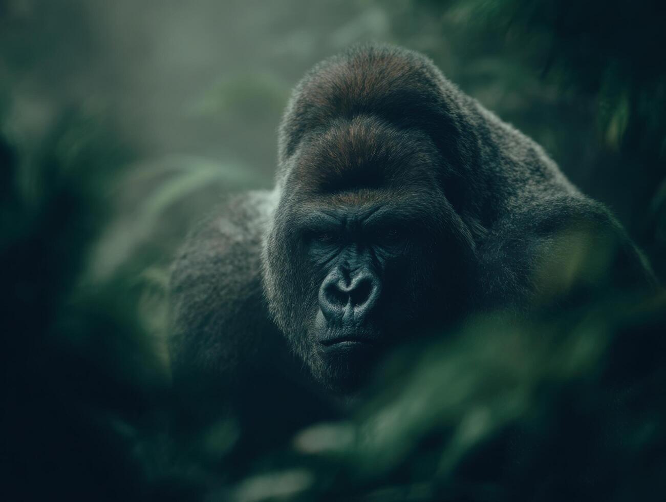 Impressive Primate Gorilla Shows Dominance In Lush Rainforest Setting photo