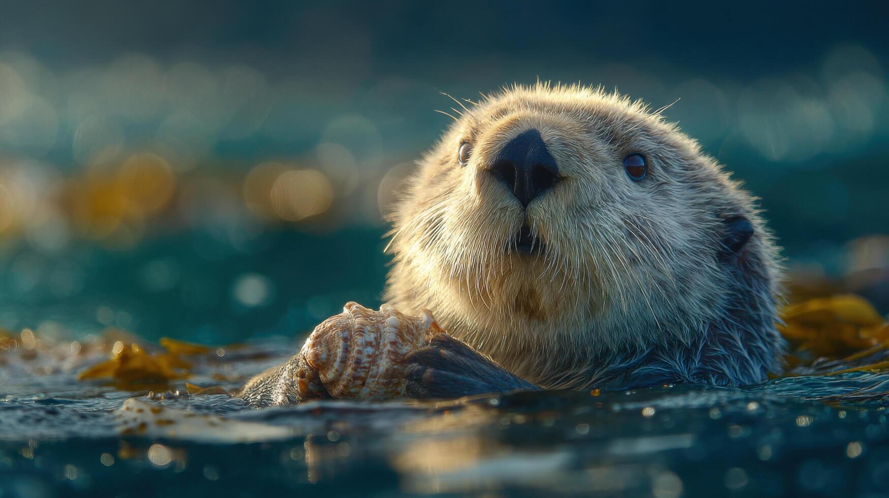 Lively Sea Mammal Enjoys The Ocean Kelp Forest While Floating photo
