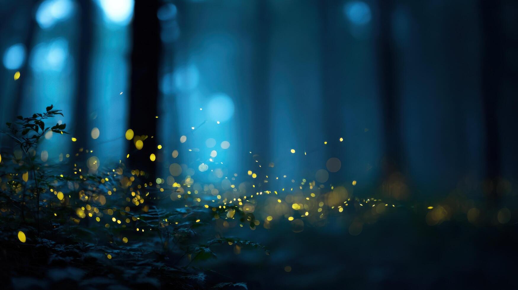 Many Fireflies Create Magical Light In Summer Woods photo