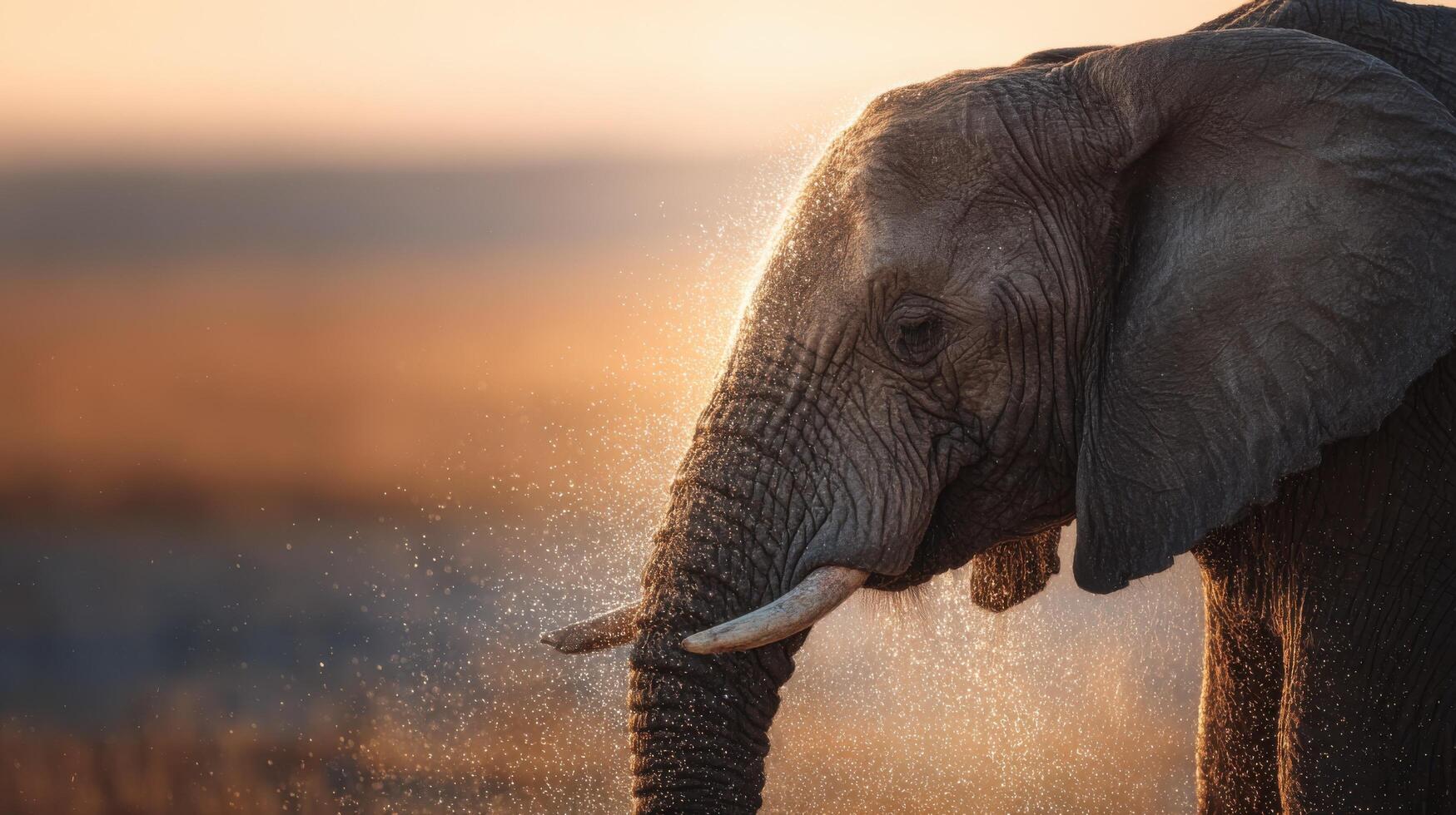 Mighty Elephant Enjoys A Refreshing Water Spray In The Heat photo