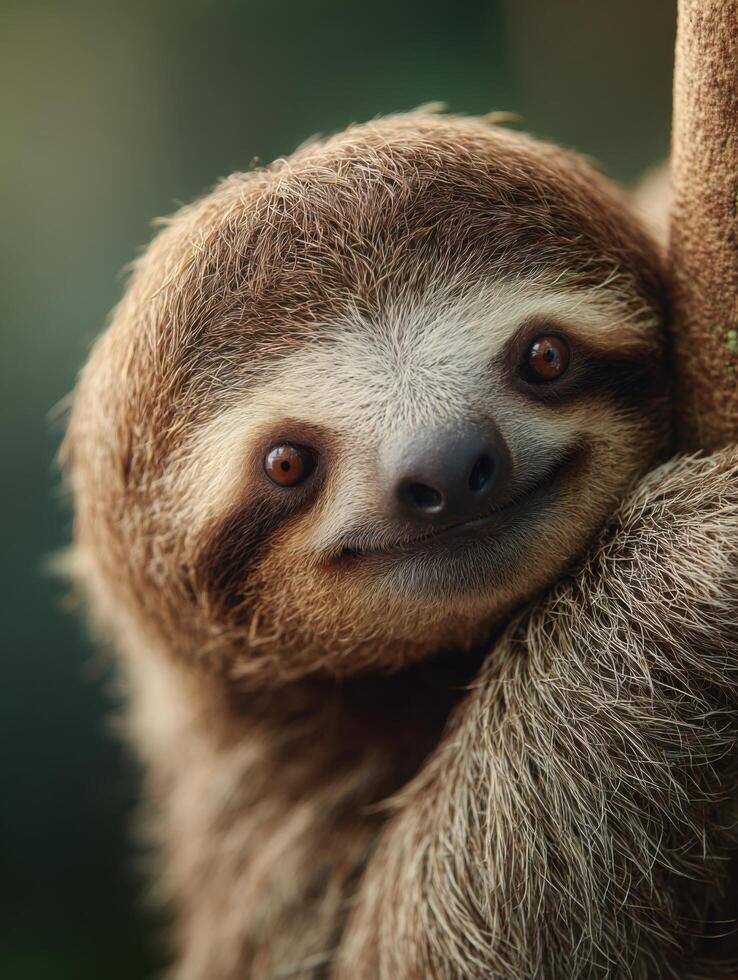 Relaxed Sloth Captured In A Still Moment Within Green Rainforest photo
