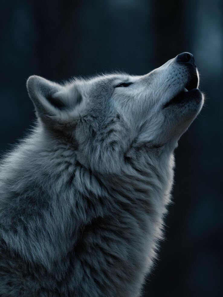 Peaceful Wild Canid Wolf Sings Its Song To The Lunar Glow photo