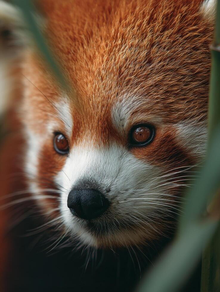 Reserved Red Panda Takes A Quick Look From Its Bamboo Cover photo