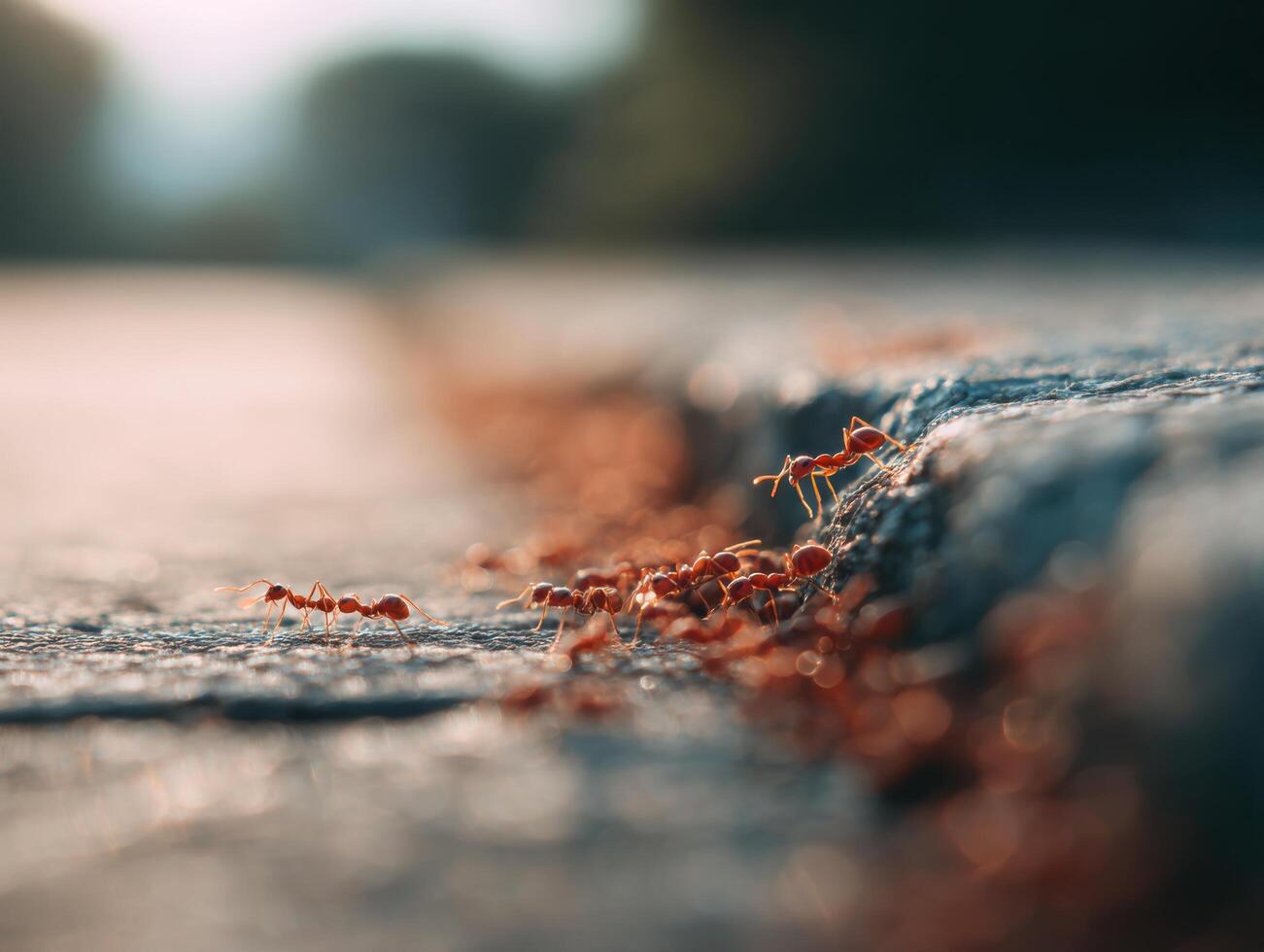 Worker Ants Moving Food Particles Over Fissured Stone photo