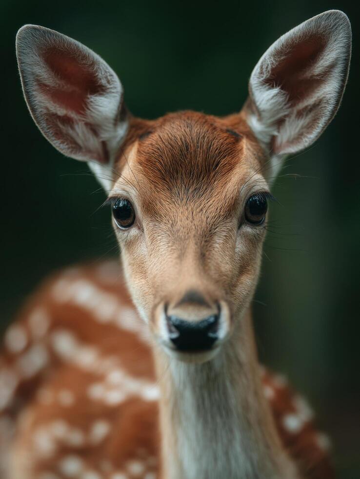 Soft Eyed Young Fawn Observes Calmly In The Green Woods photo