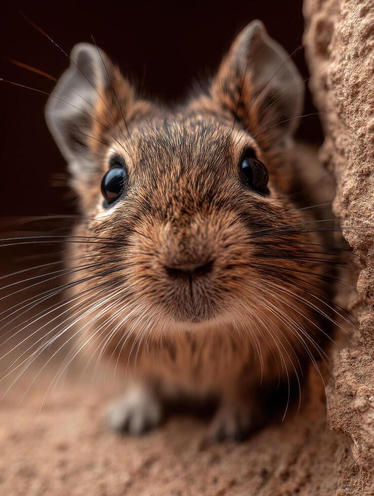 The curious eyes of a South American degu exploring intently photo