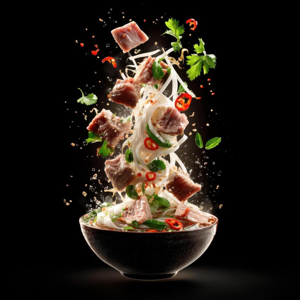 Genuine Pho Ingredients In Motion With Understated Sparkles An Isolated View photo
