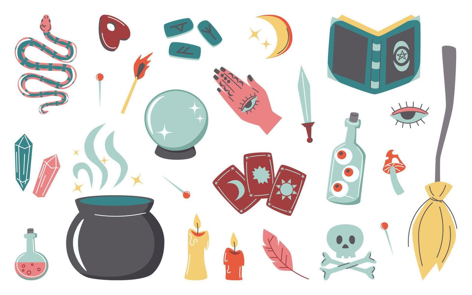 Magical symbols and cauldron illustration vector