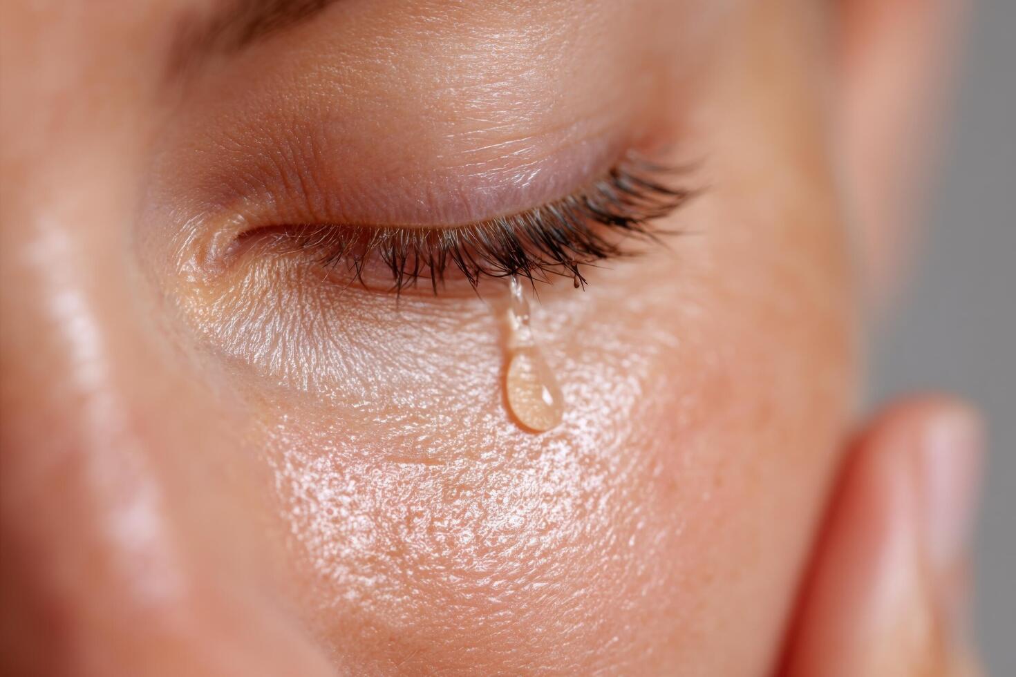 A woman with tears on her face photo
