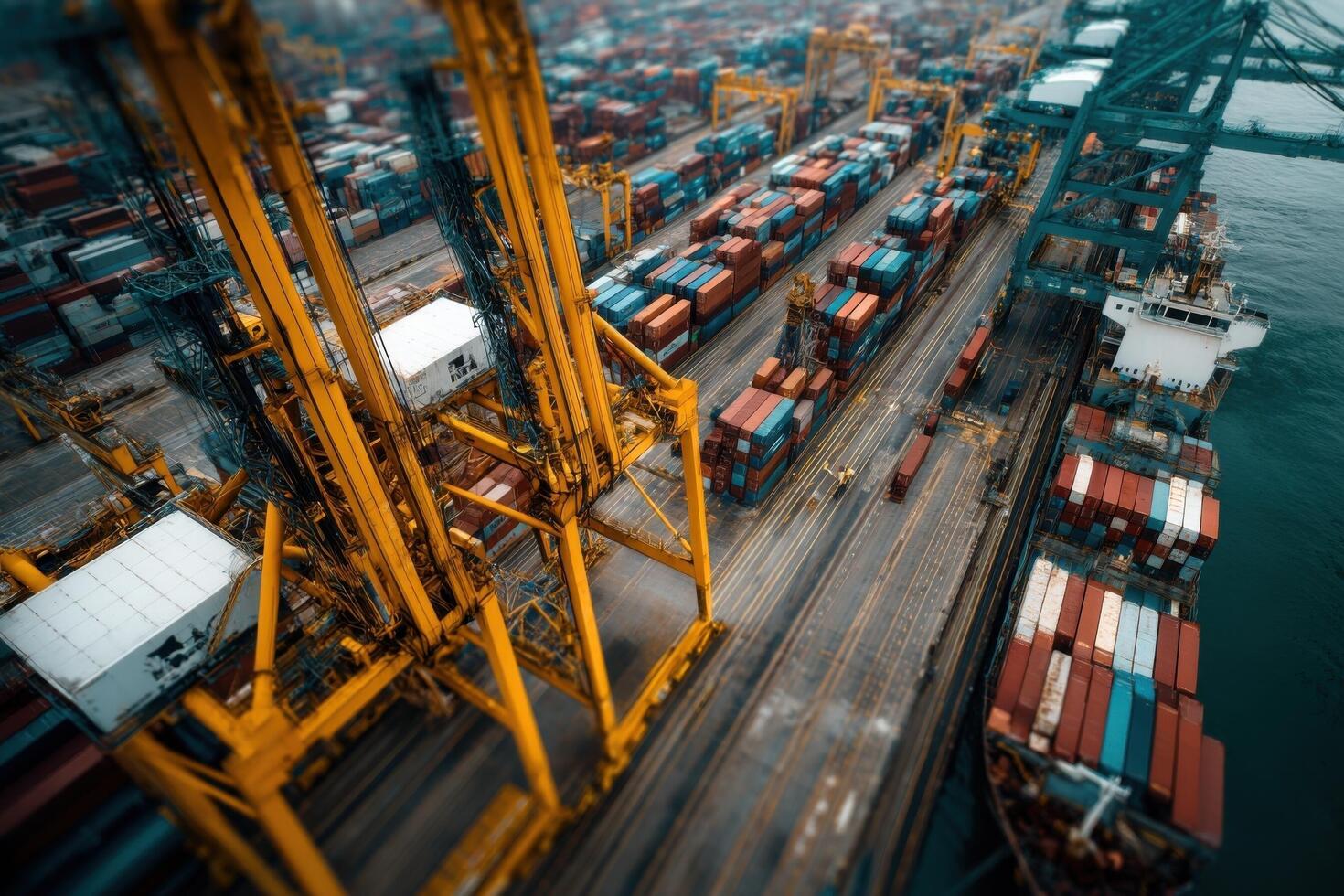 An aerial view of a container port photo