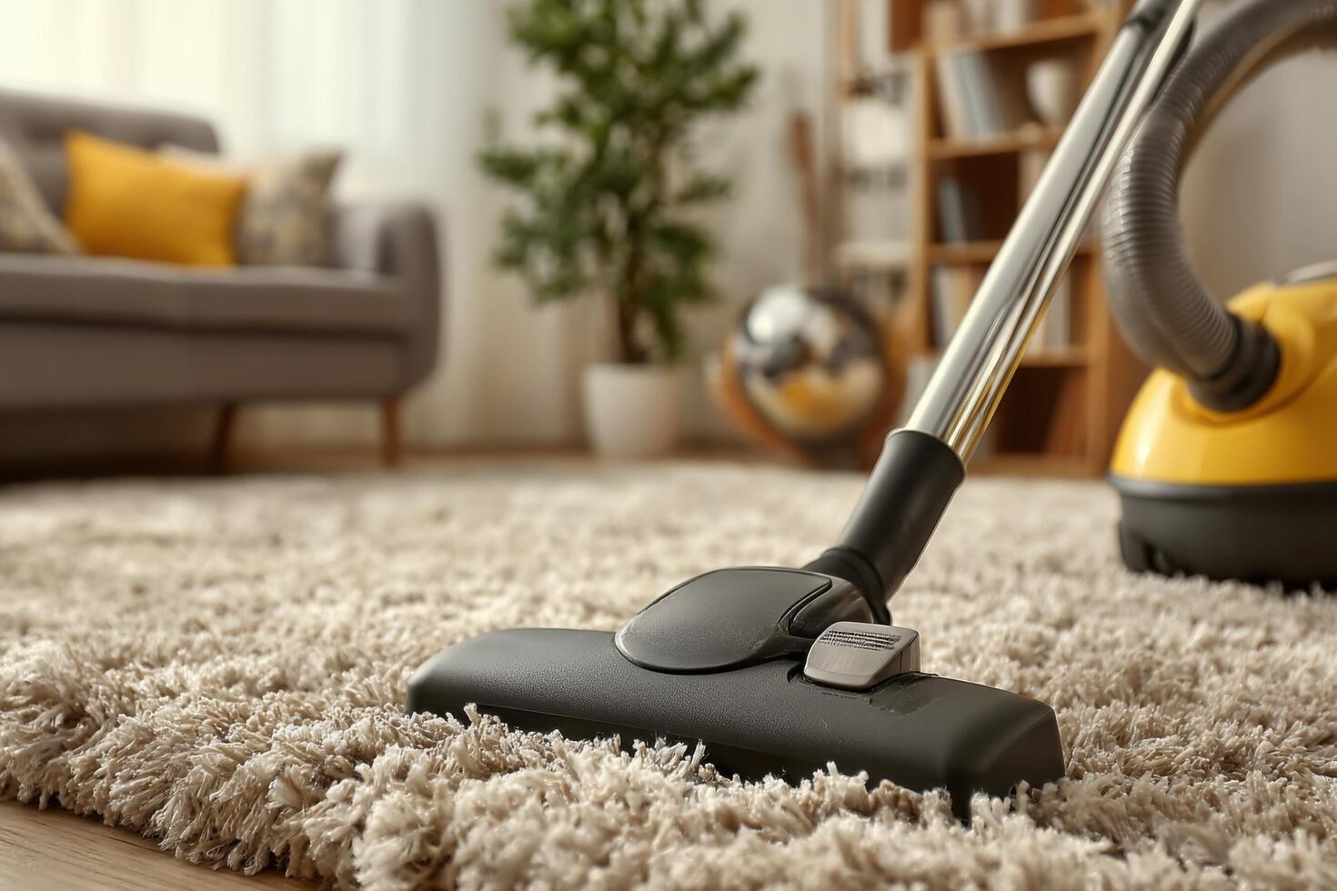 A vacuum cleaner on a carpet in a living room photo