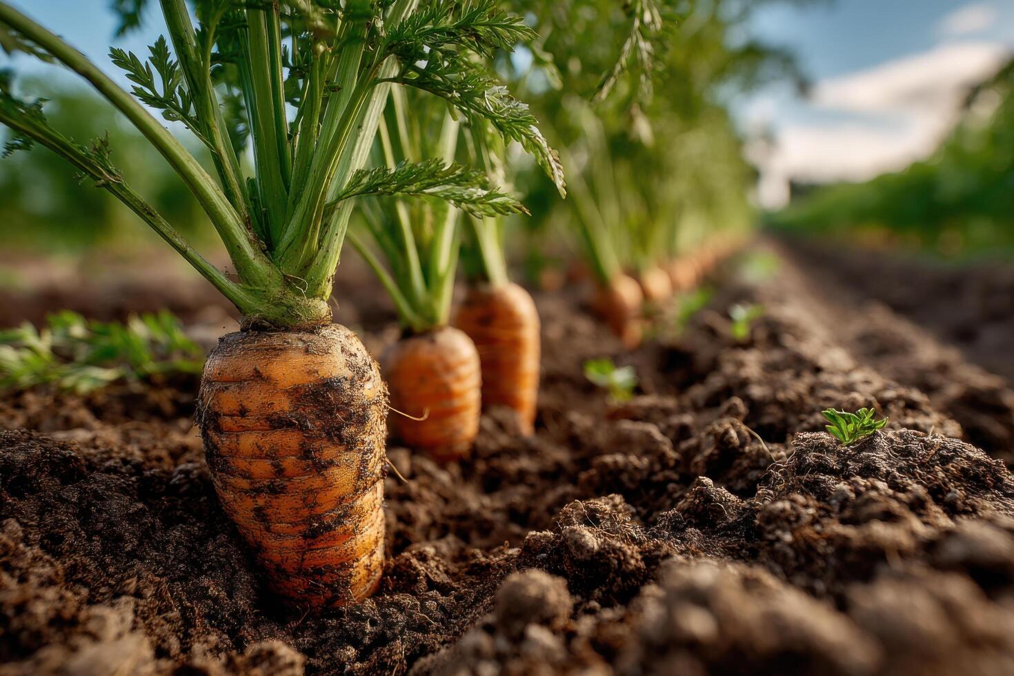 Carrots growing in the soil photo