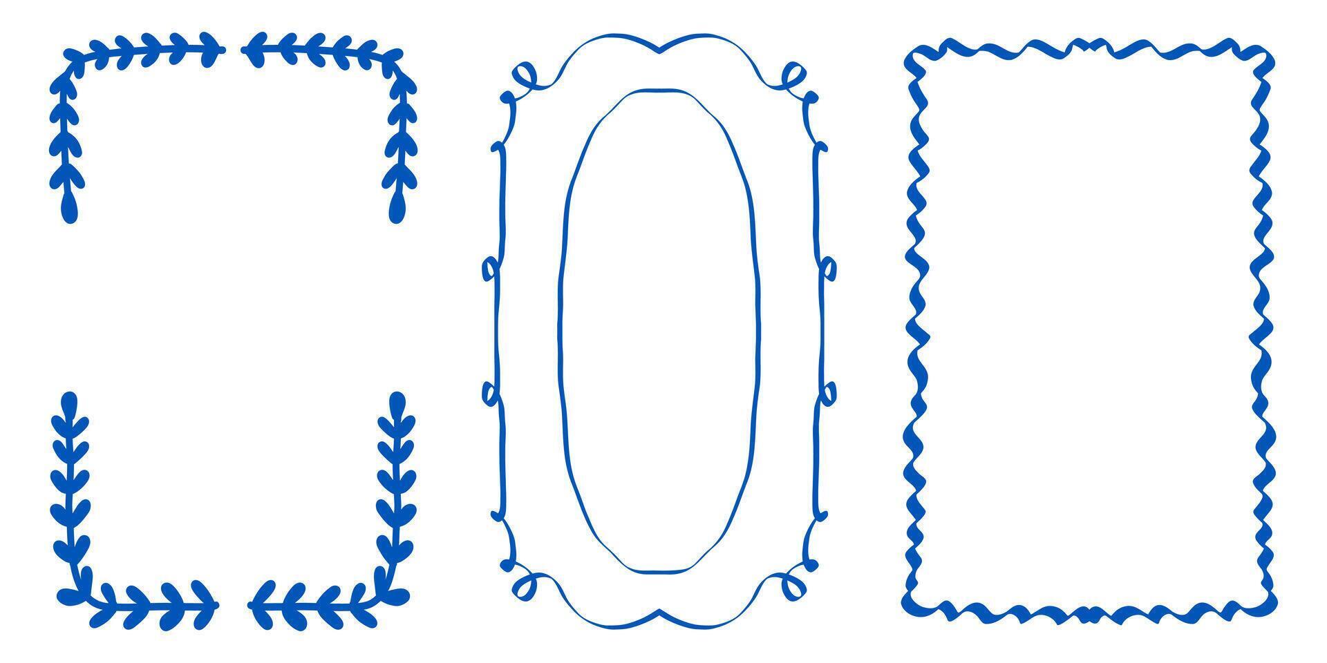 Minimalist line art. Modern trendy borders. Hand drawn frames for greeting cards, wedding and birthday party, picnic invitations in marine Mediterranean sea coastal style. vector