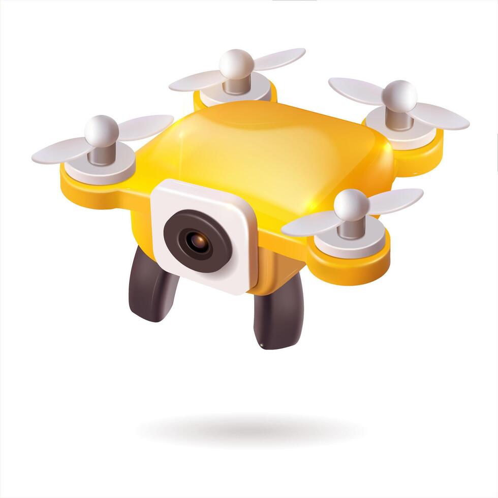 yellow drone with four propellers vector