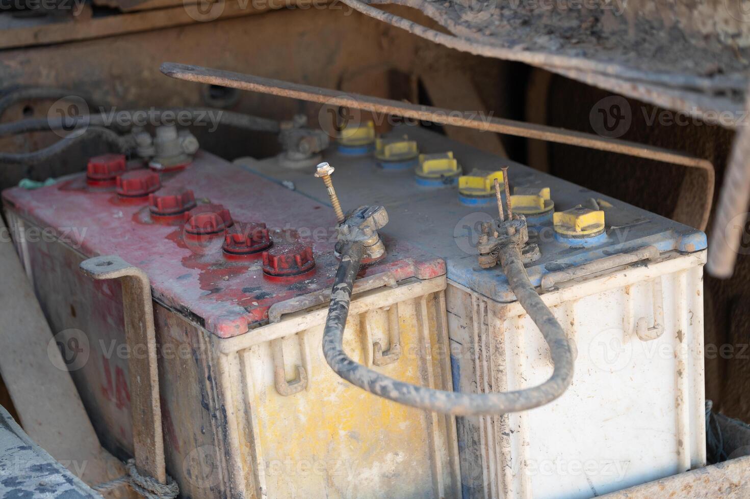 Battery maintenance procedure construction site industrial equipment outdoor close-up energy storage photo