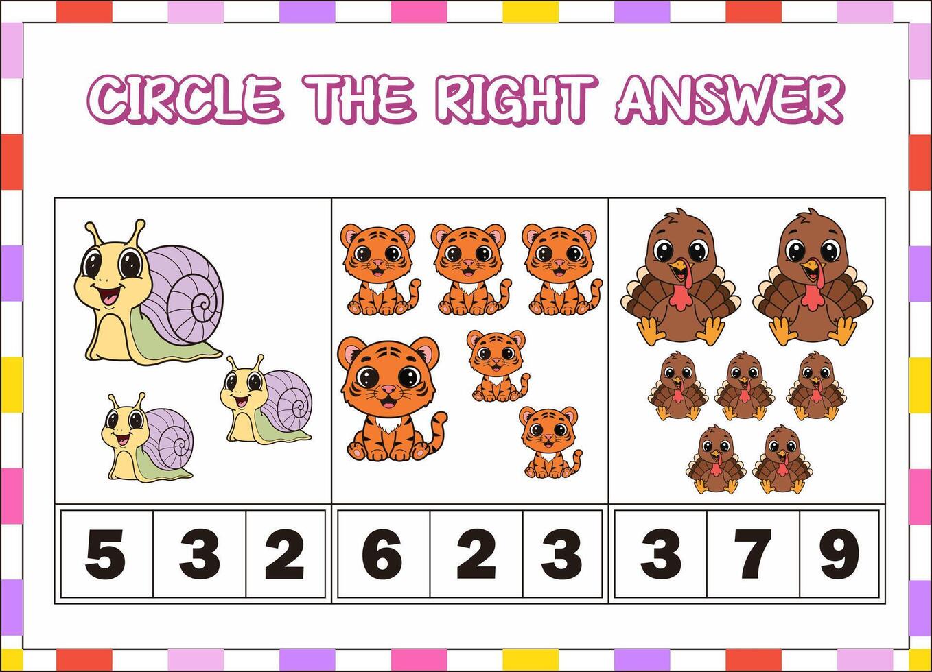 Counting activity with cute animals for kids vector
