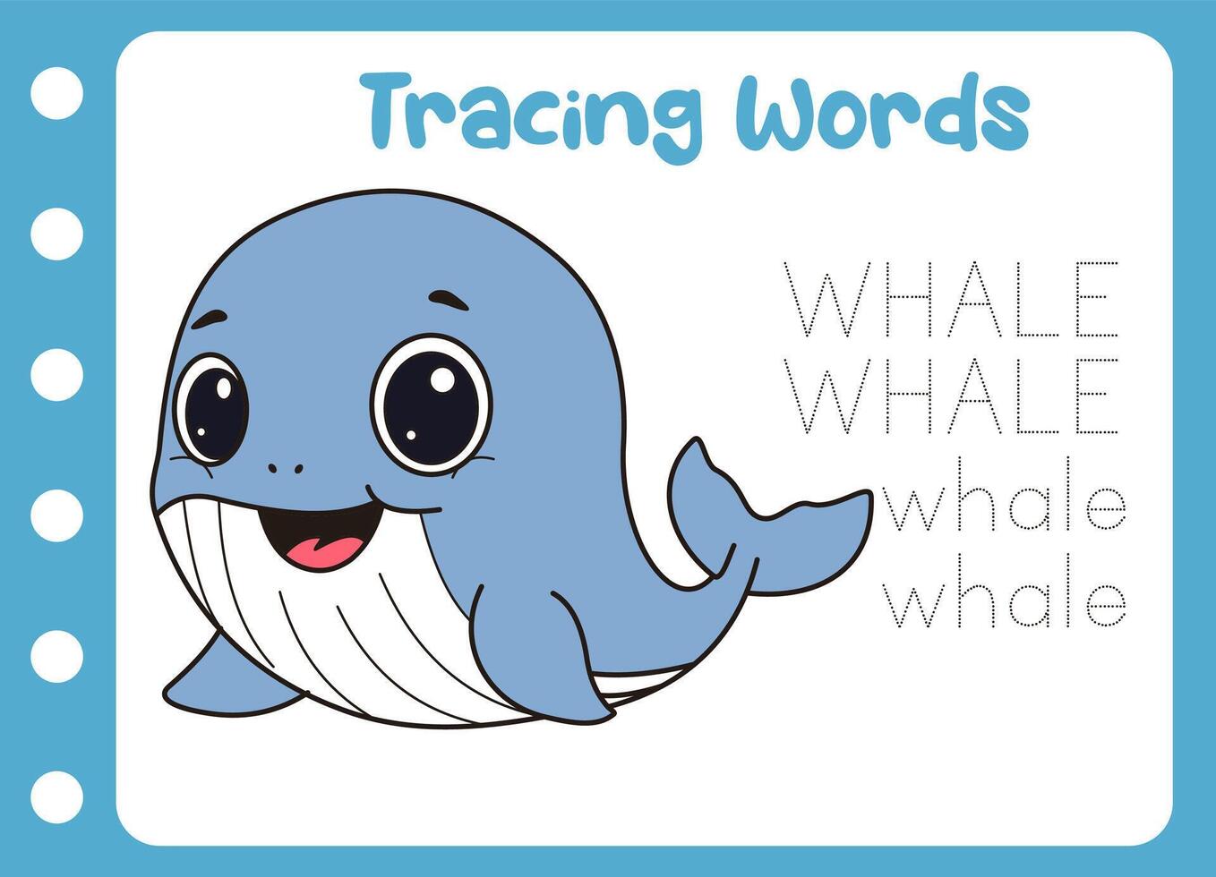 Cute whale for tracing words activity vector