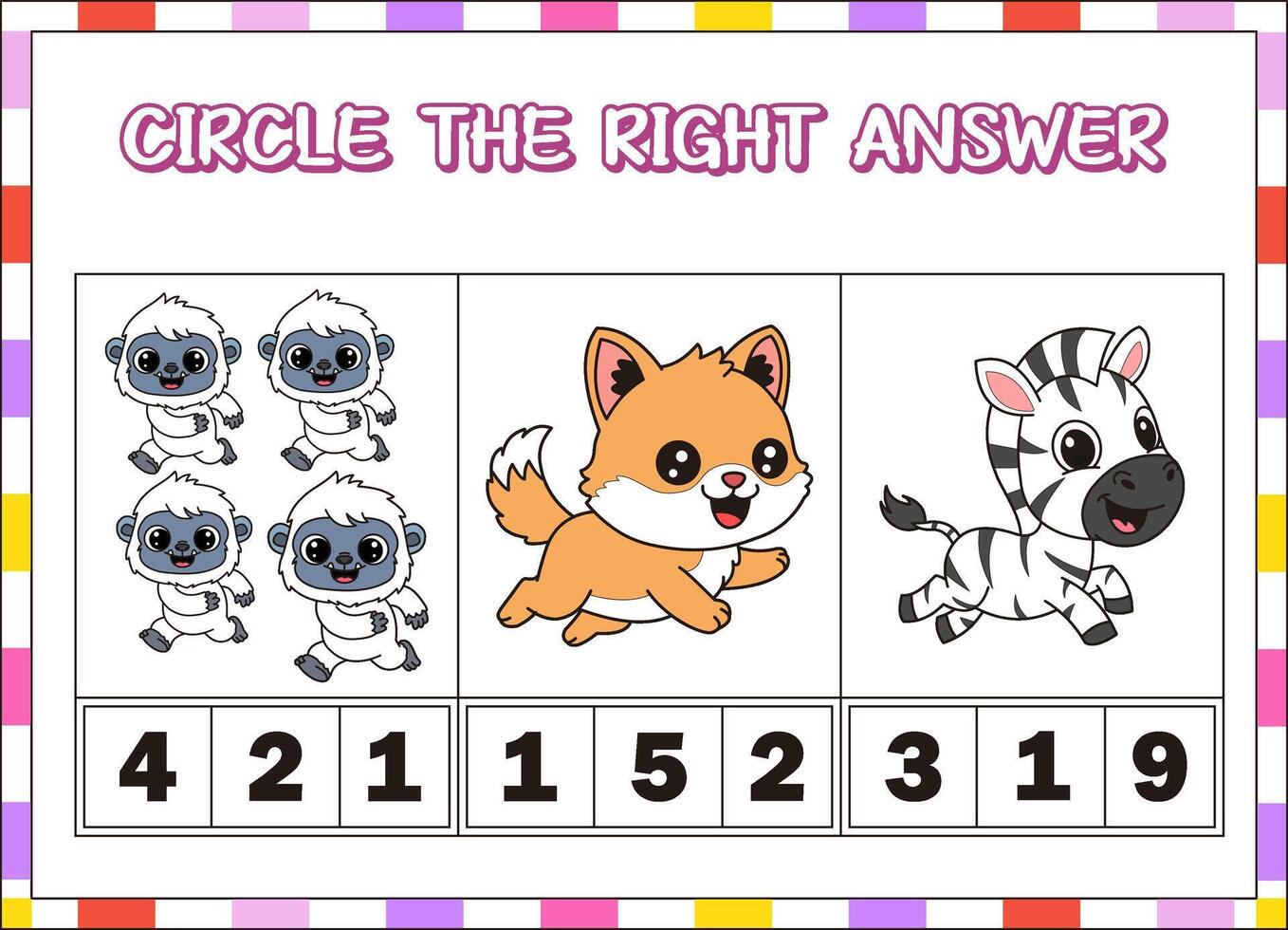 Animal counting activity for children vector