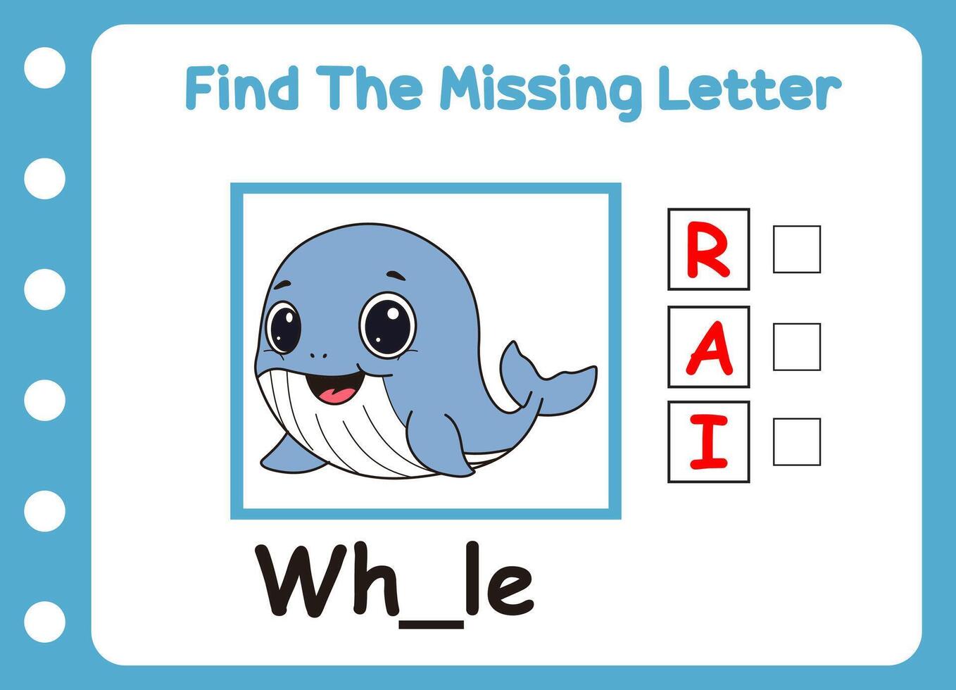 Whale missing letter activity vector