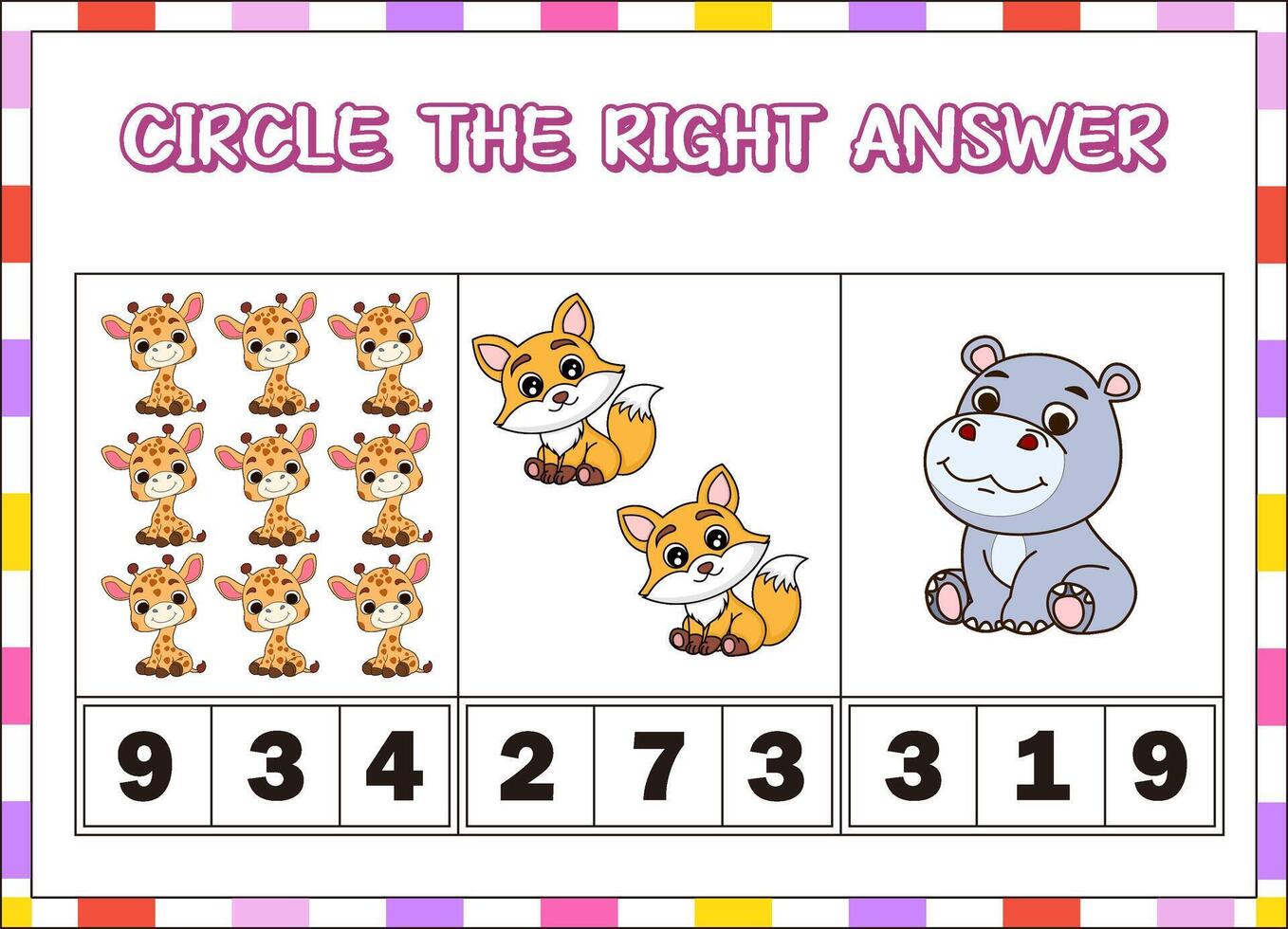 Counting activity for kids with animals vector