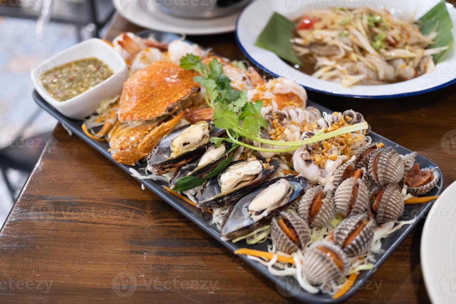 Seafood feast coastal restaurant food presentation vibrant dining close-up culinary delights photo