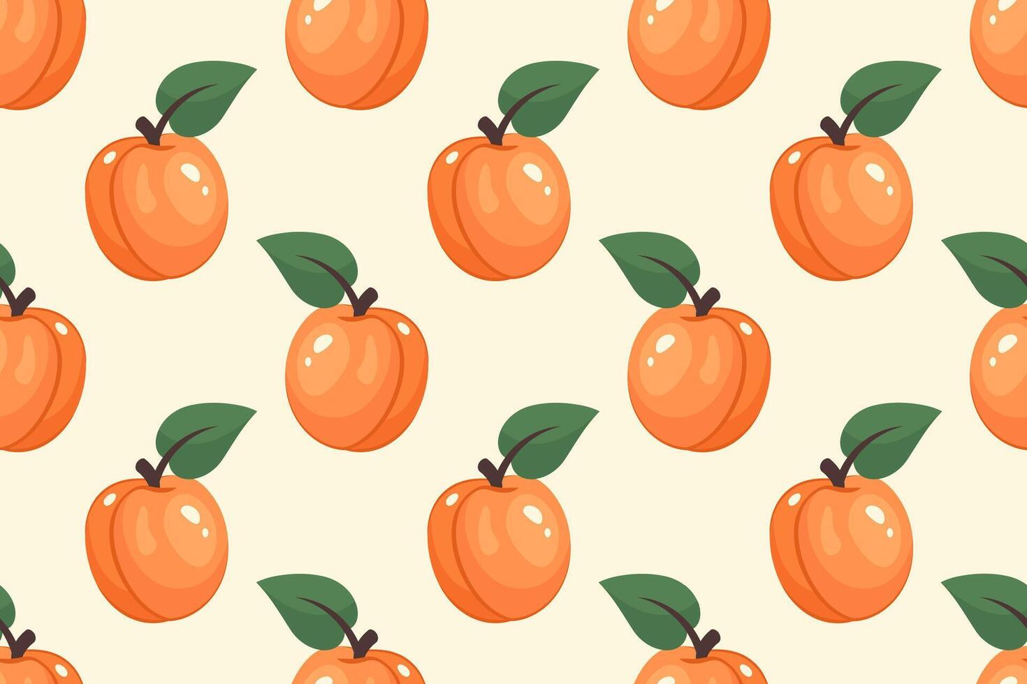 Apricot background. Fruit Seamless pattern. Whole Ripe apricot with green leaf. Repeatable texture with fresh juicy vitamin. illustration for wallpaper, textile, print, packaging vector