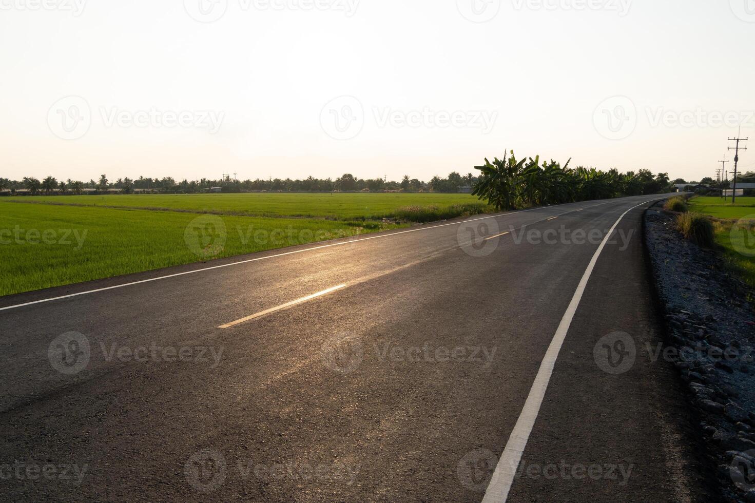 Serene rural road green fields landscape photography tranquil environment wide angle nature's beauty photo