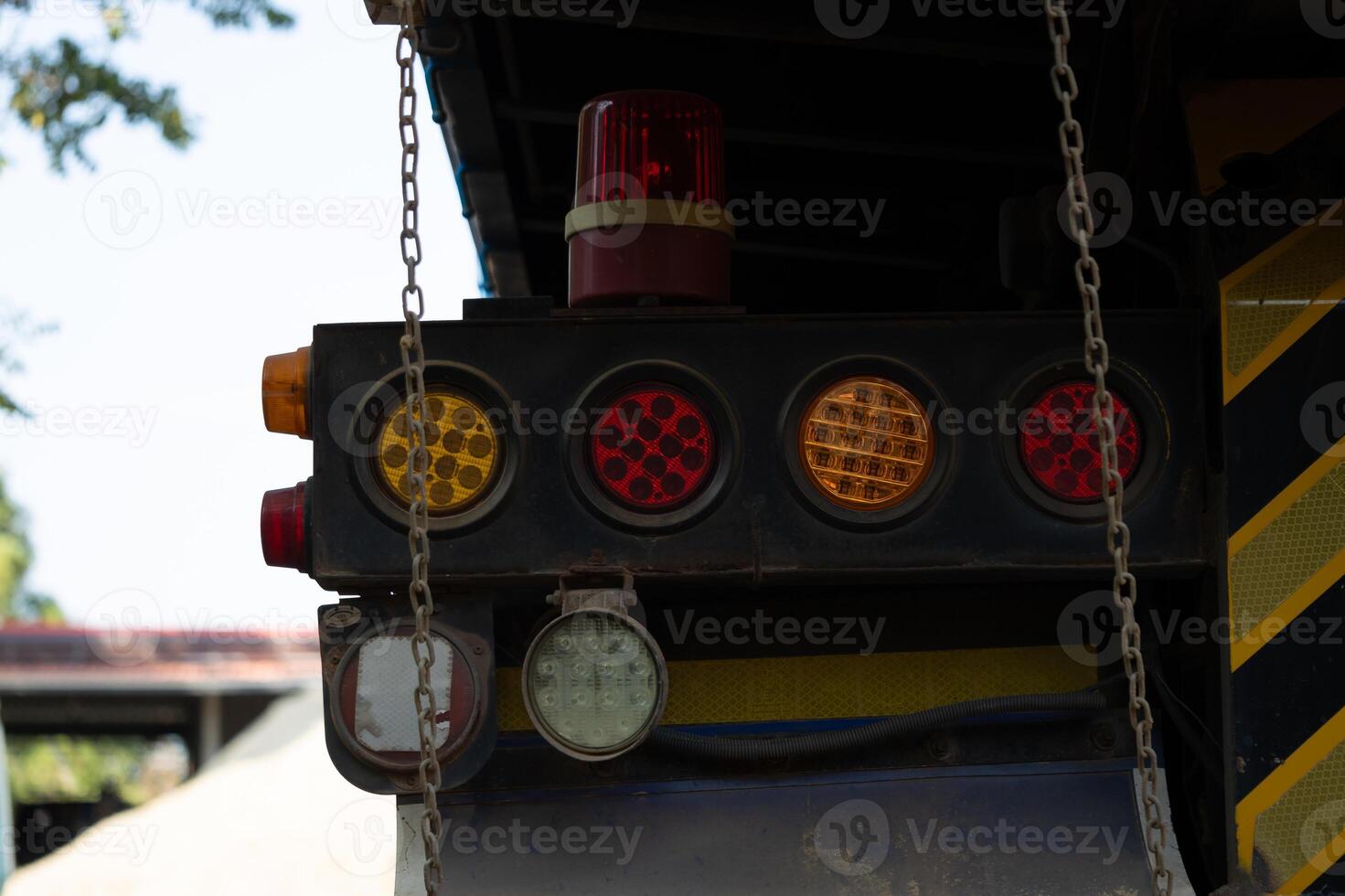 Traffic warning lights construction site equipment outdoor close-up safety awareness photo
