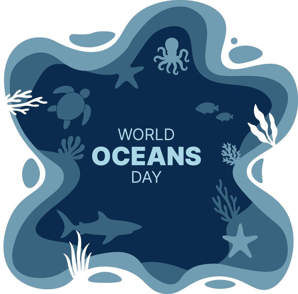 World Oceans Day Paper Cut Art vector