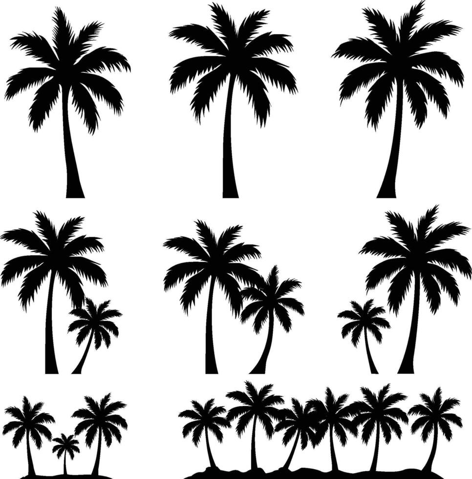 Coconut Tree Silhouette Set vector
