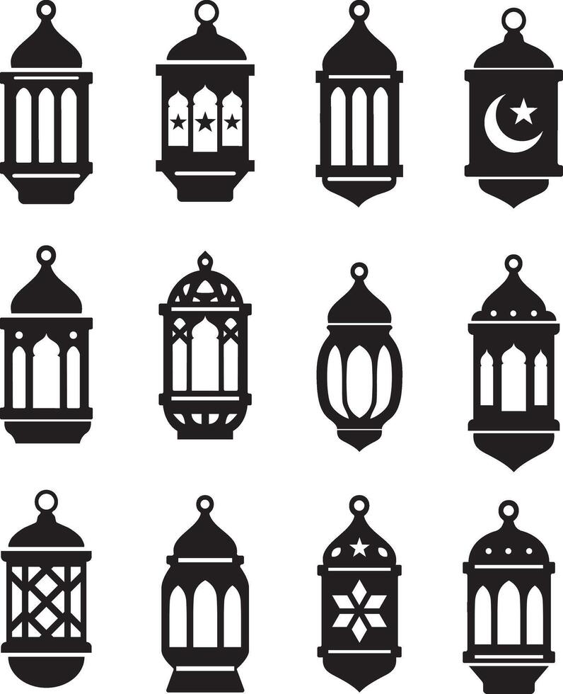 Eid Lantern Silhouette Set vector