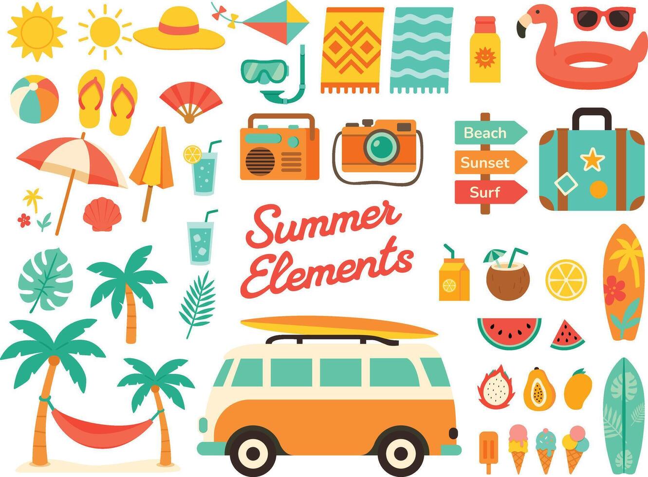 Summer Elements Illustration Set vector