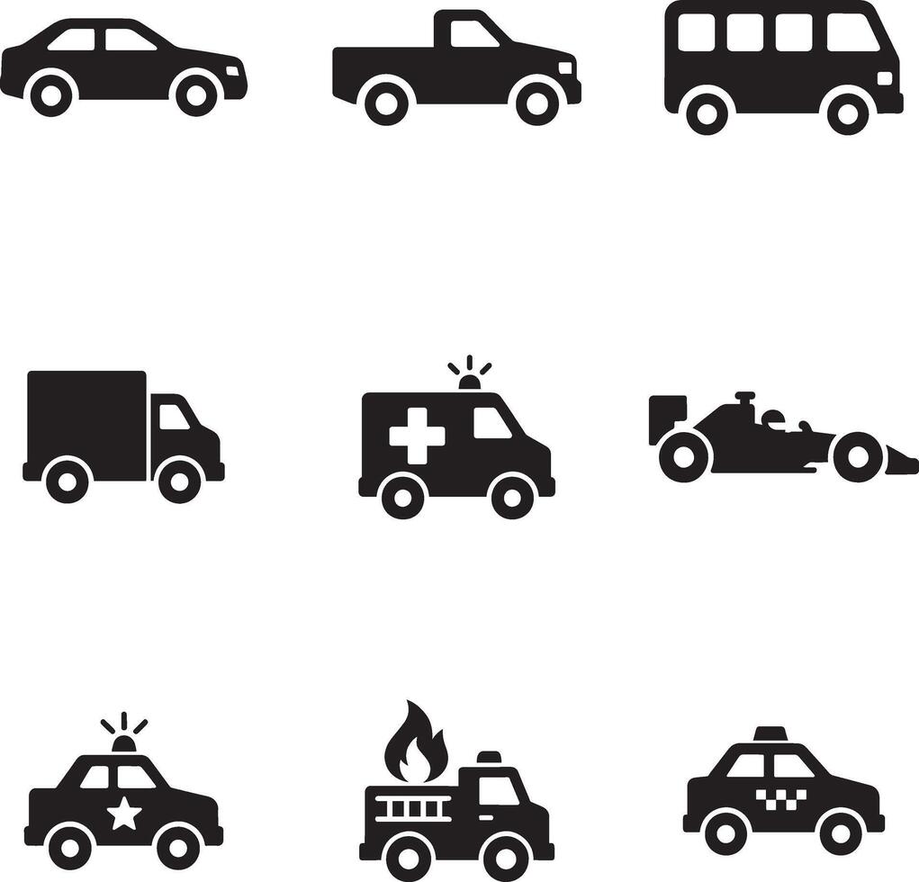 car icon solid bundle vector