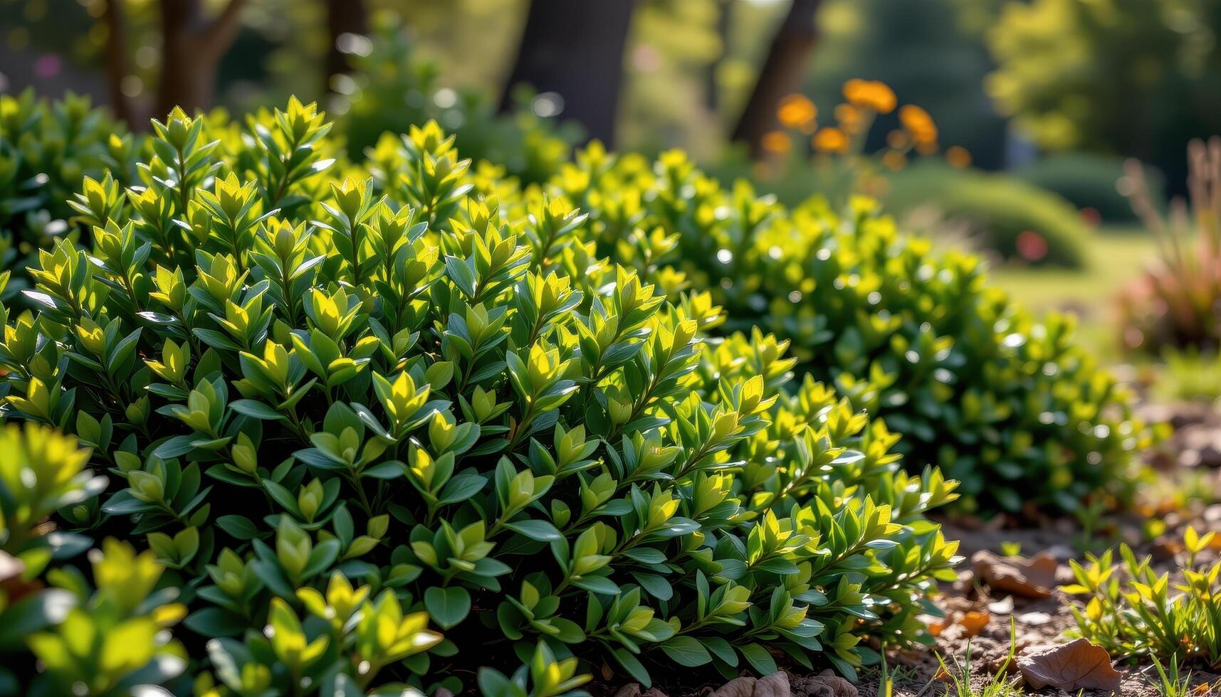 dense green shrubbery in a sunlit clearing photo