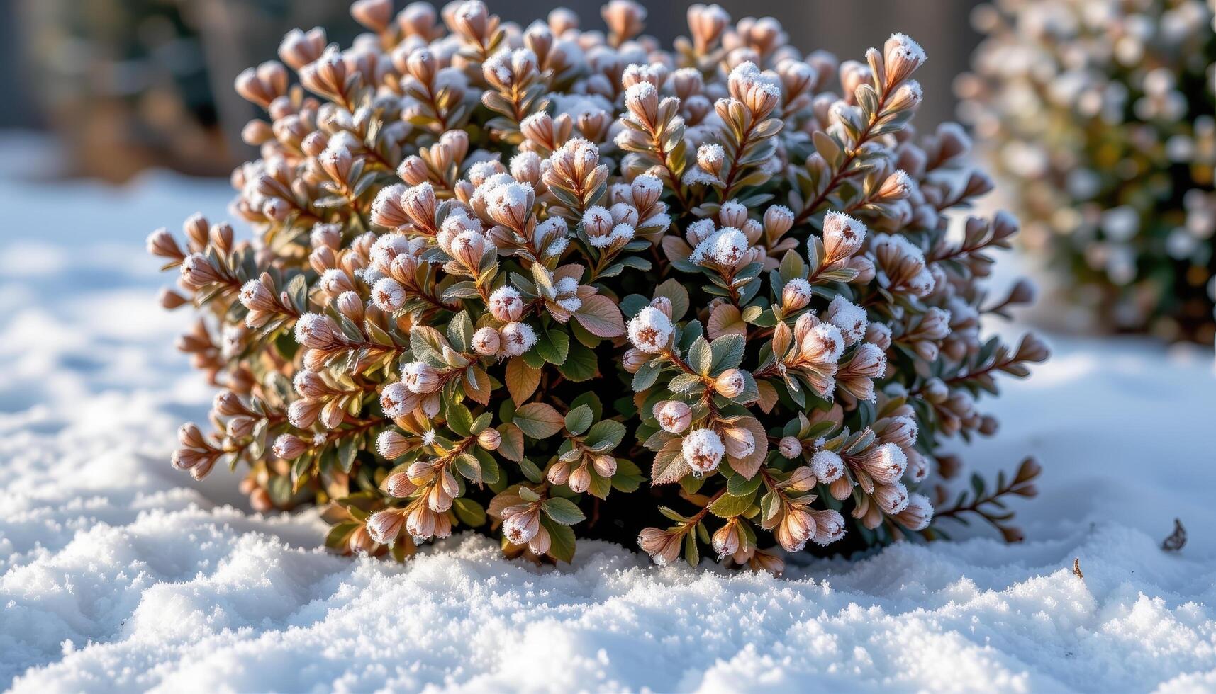 a bush with fuzzy leaves covered in morning frost photo