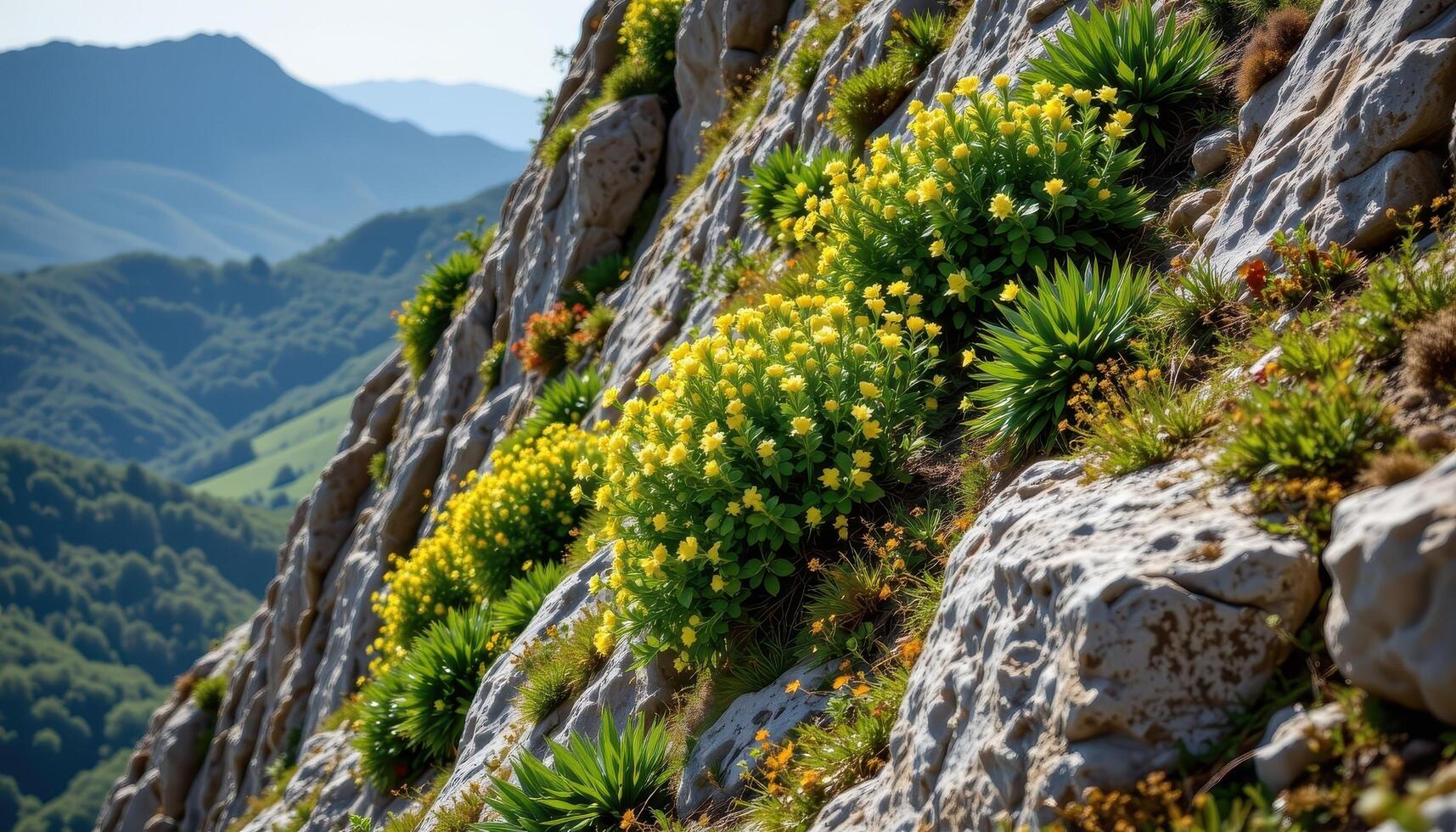 bushes growing on steep rocky cliffs photo