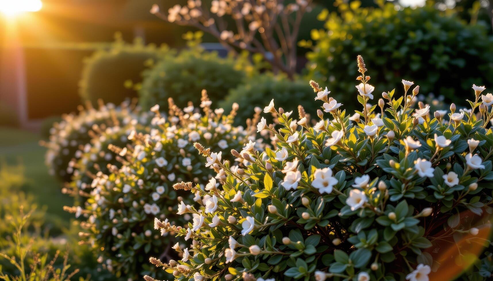 bushes swaying gently in the golden hour light photo