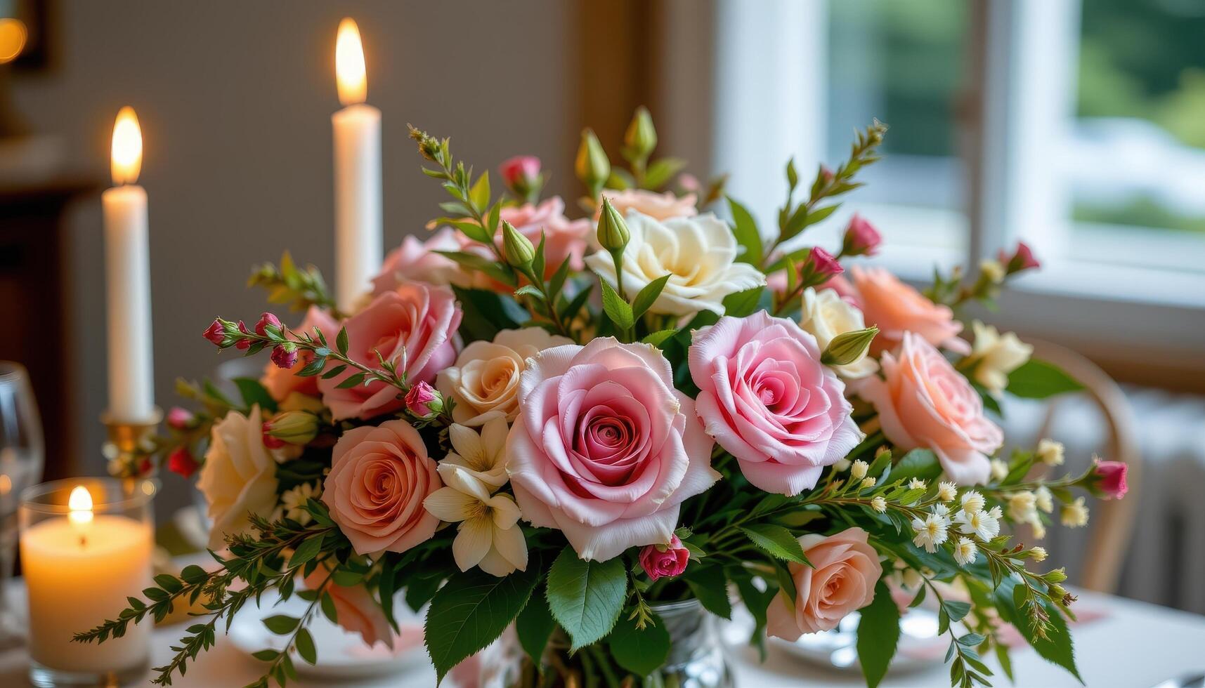 a bouquet styled with candlelights photo