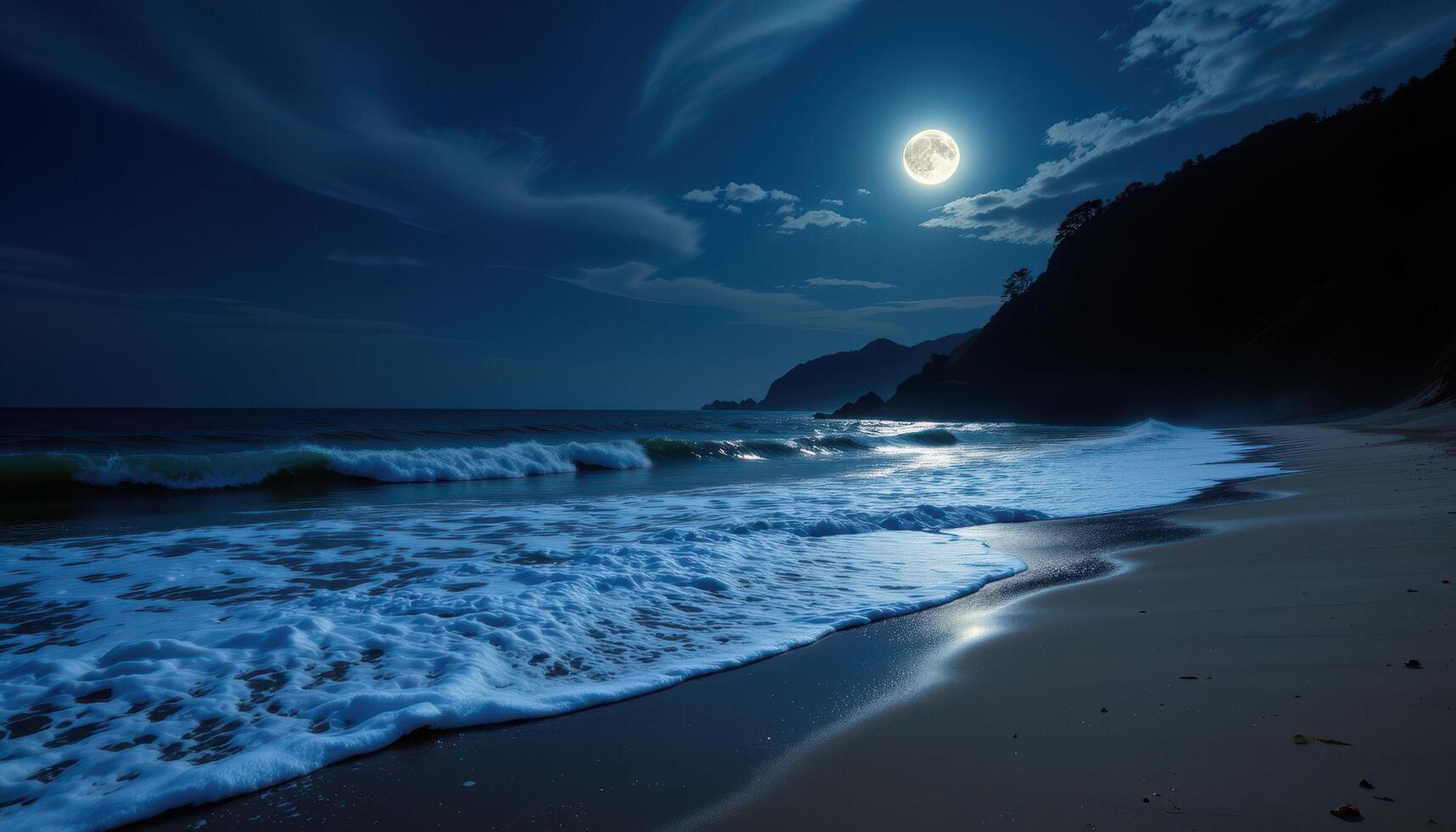 a moonlit beach with gentle wavess photo