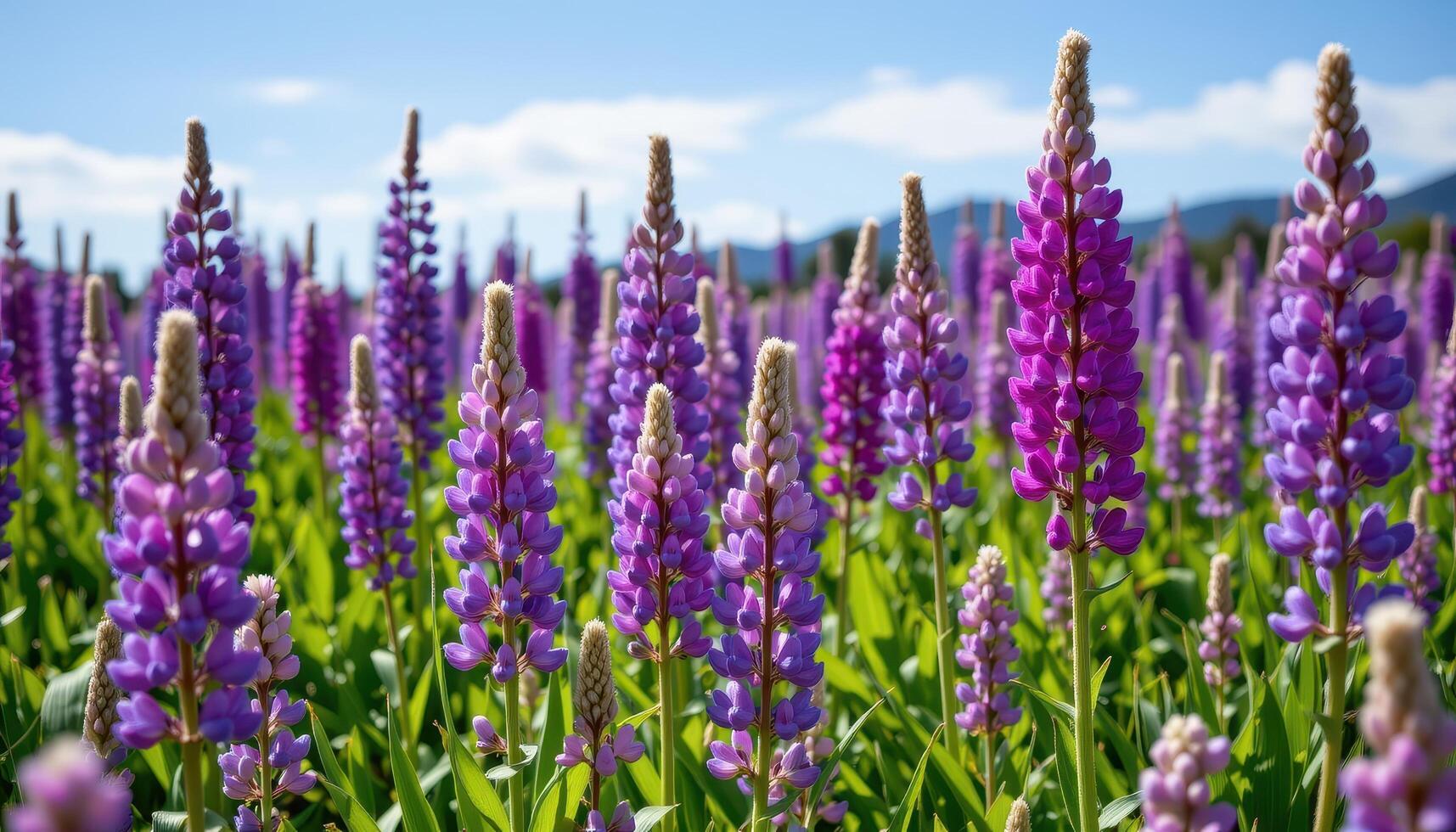 a field of purple lupines in blooms photo