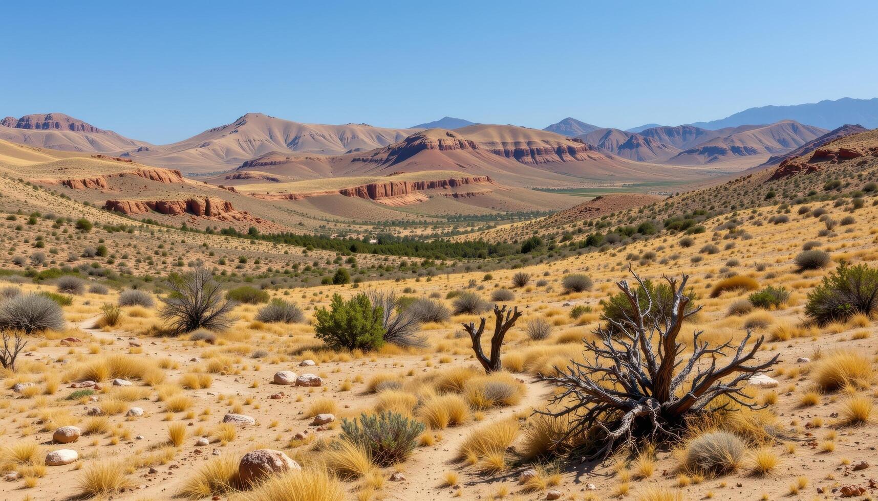 a windswept plateau with sparse vegetations photo