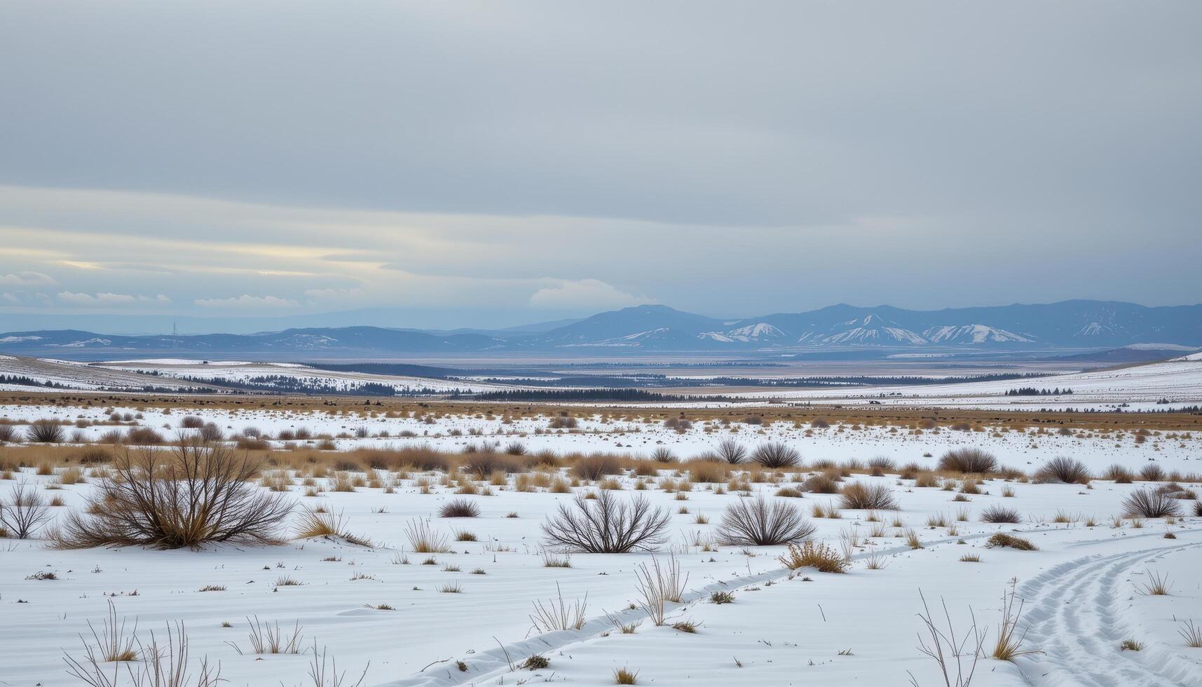 a vast snowy plain under an overcast skys photo