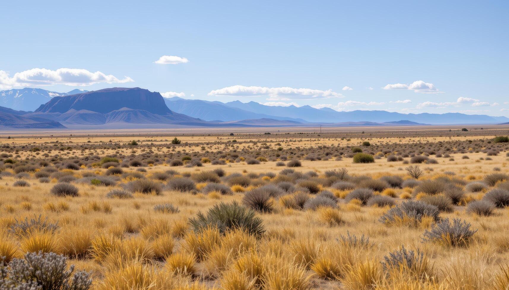 a wide plateau with dry grass and open skiess photo
