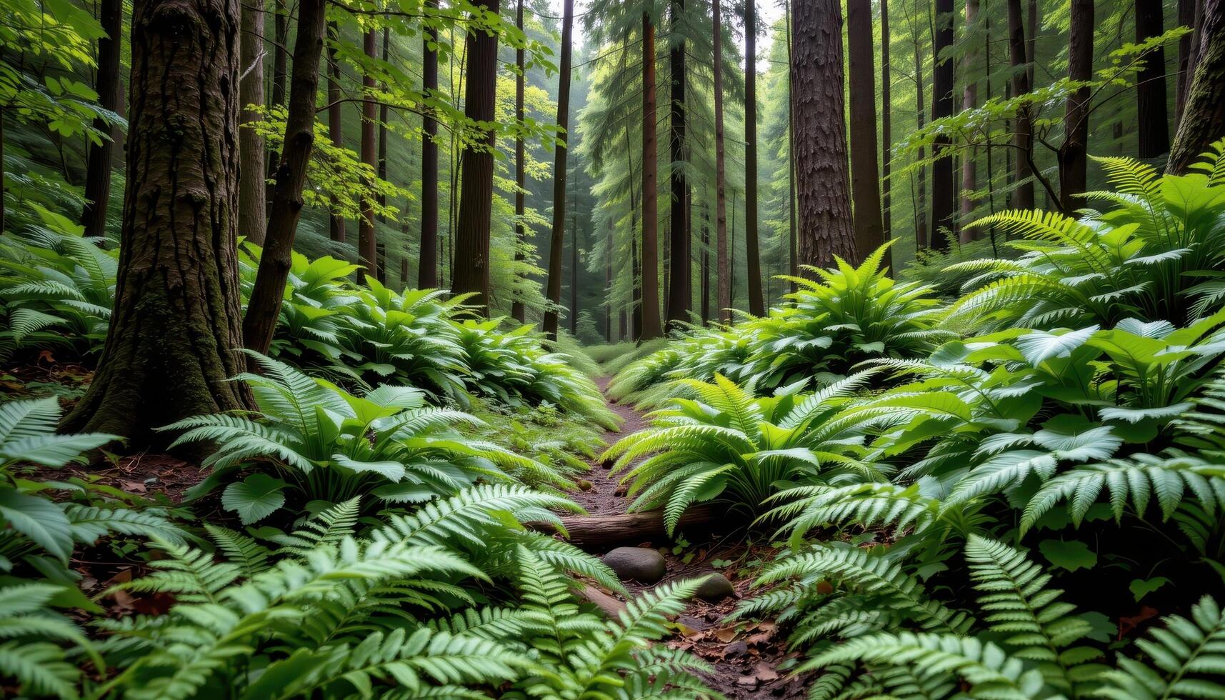 a green forest floor carpeted in fernss photo