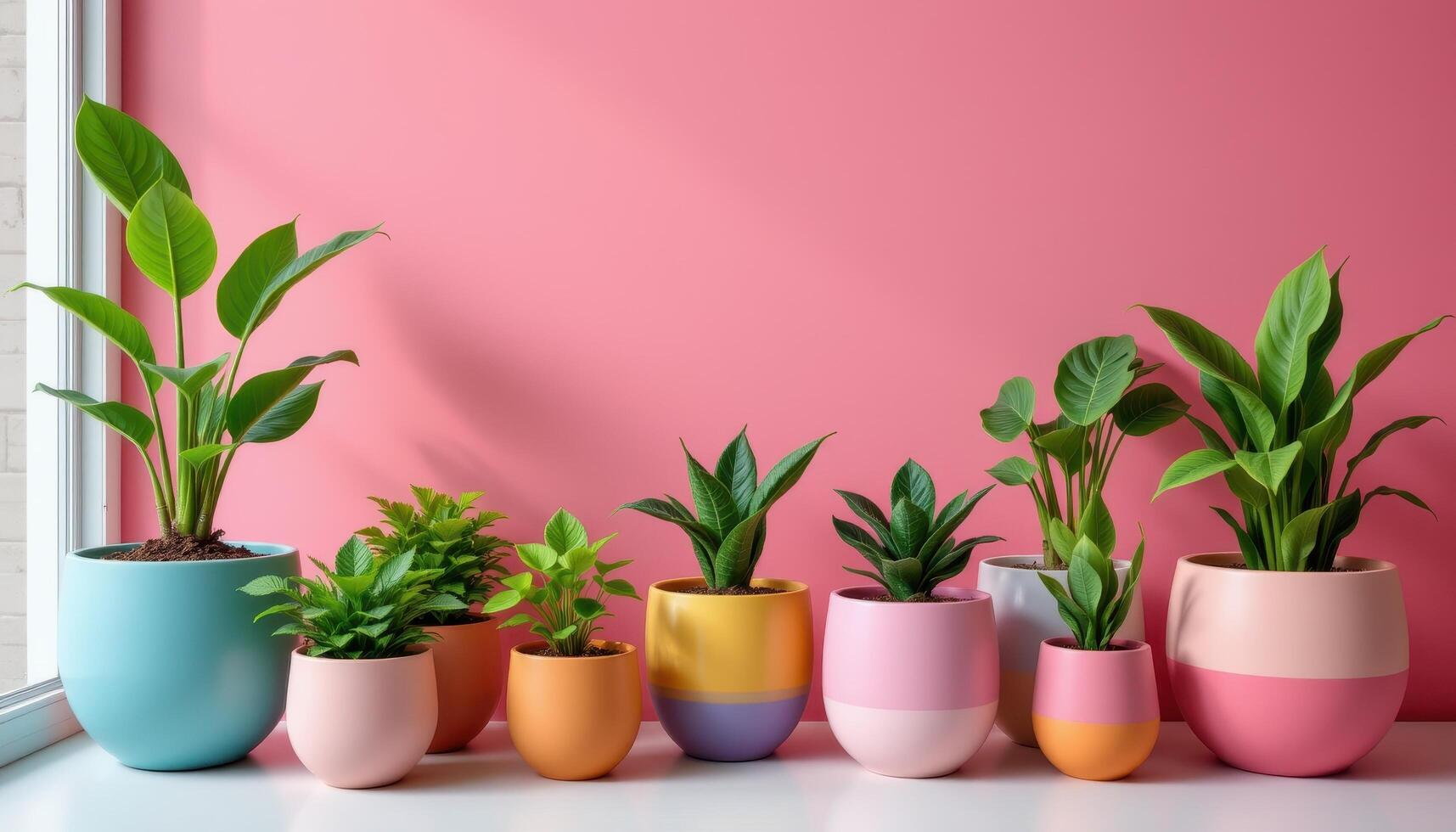 indoor plants arranged in color gradient potss photo