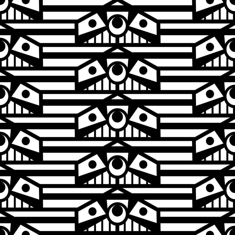 Seamless Black and white geometric pattern with wings vector