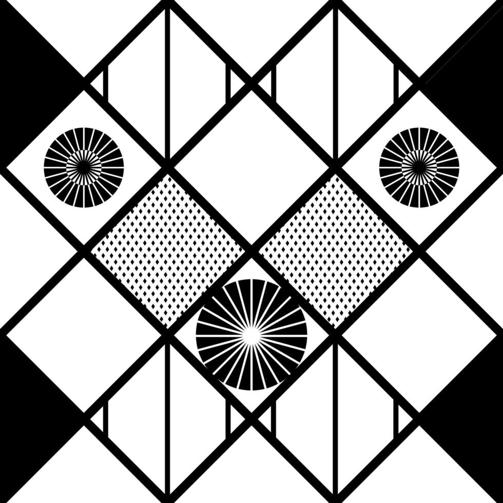 Black and white pattern with circles and rhombus vector