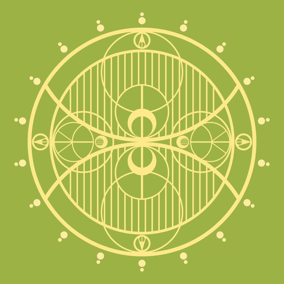 Circular pattern with geometric shapes. Geometric mandala on green background for card and banner vector